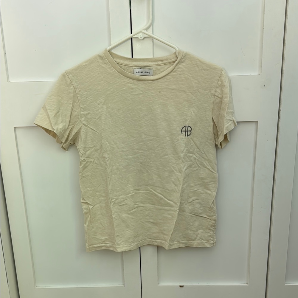 Anine Bing Beige Logo Tee